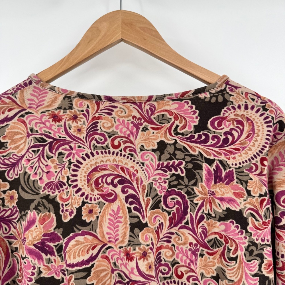 Croft & Barrow Autumn Toned Floral Paisley V-Neck Long Sleeve Shirt Women's PXl - Picture 6 of 11